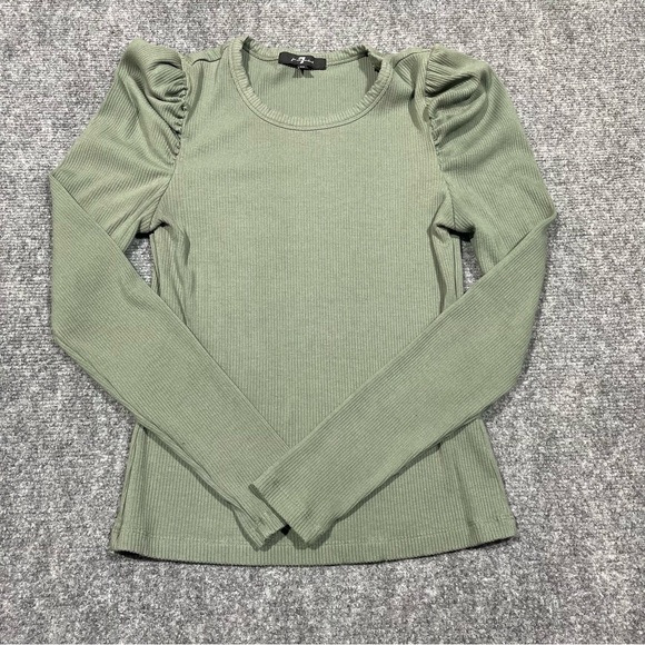 7 For All Mankind Olive Ribbed Long Sleeve Blouse - Picture 1 of 5